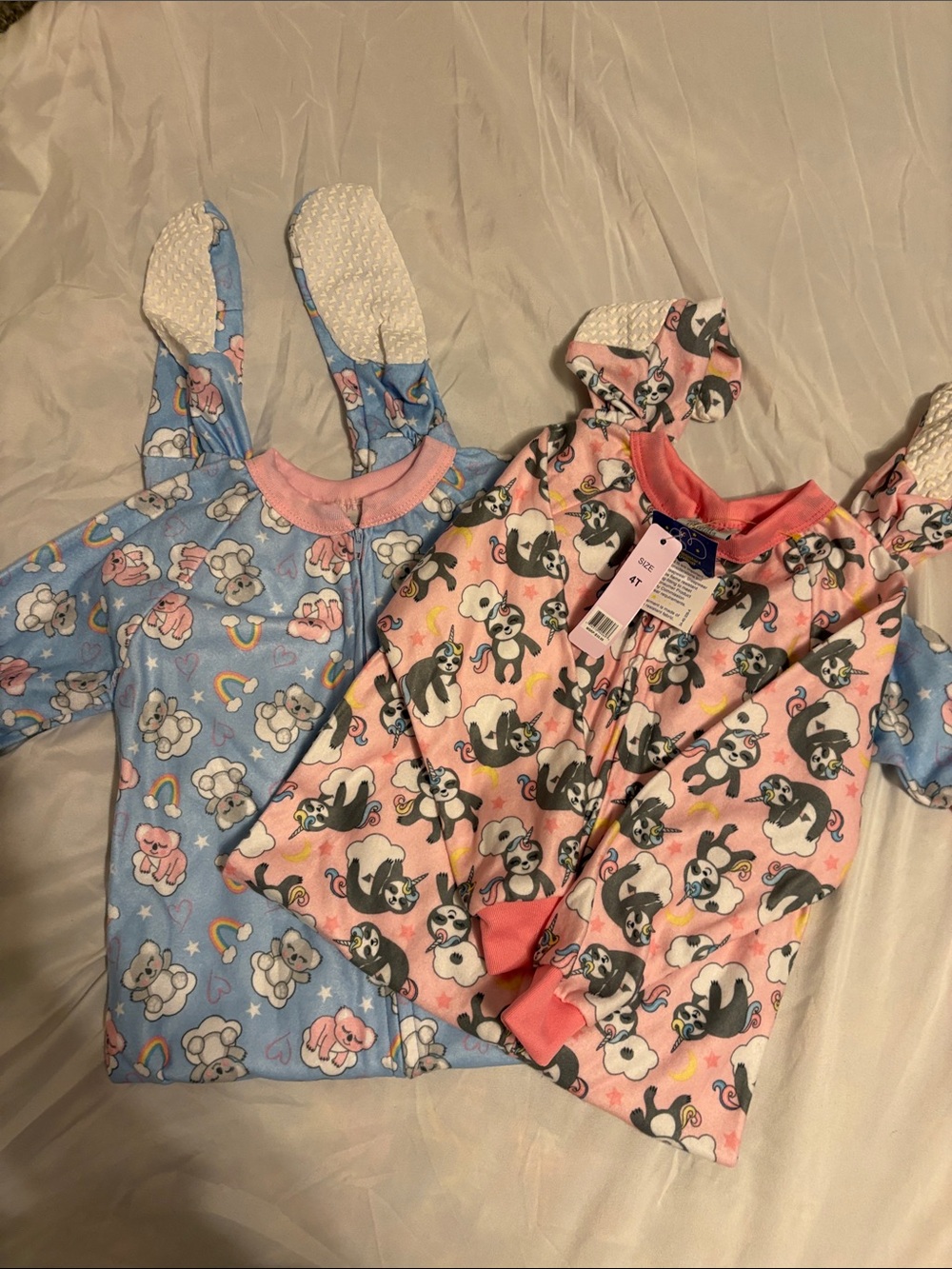 Two Mon Petit Cartoon Puppy Footed One-Piece Pajamas for Girls.